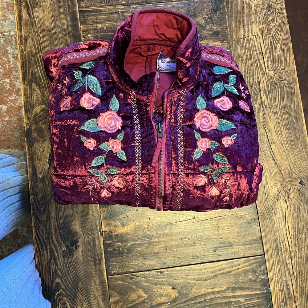 Free People X Anna Sui Velvet Bomber Jacket with Floral Embroidery
